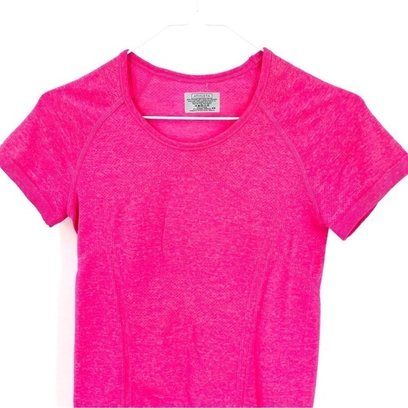 Athleta Fastest Track Shirt Tee Seamless Ruched Top Pink 438563 - Picture 3 of 6